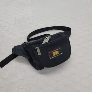 Vintage TA Fanny Pack Black Nylon 3-Pocket Waist Bag Retro 90s Festival Hip Belt